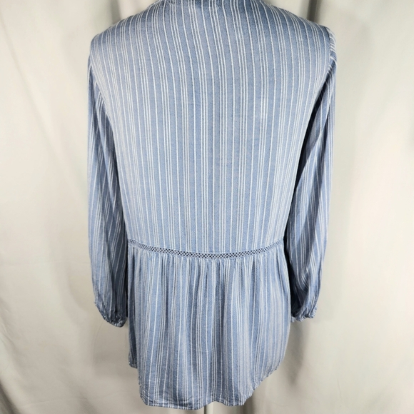 Fever Blue & White Striped Whistler's Long Sleeve Ladder Lace BOHO Top Sz Small - Picture 6 of 12